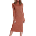Custom Made Women's Elegant Turtleneck Ribbed Elbow Long Sleeve Knit Woman Sweater Casual Dress fall dresses for women